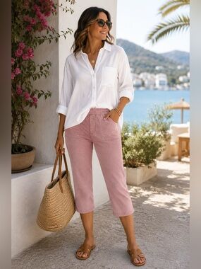Pink Pull-On Capri Pants | Stretch Soft Denim | Medium